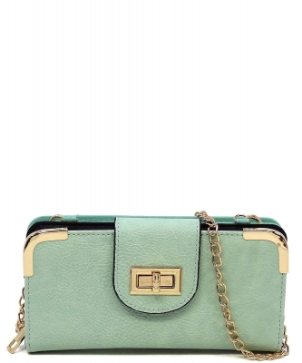 Fashion Turn Lock Crossbody Wallet AD041 MINT